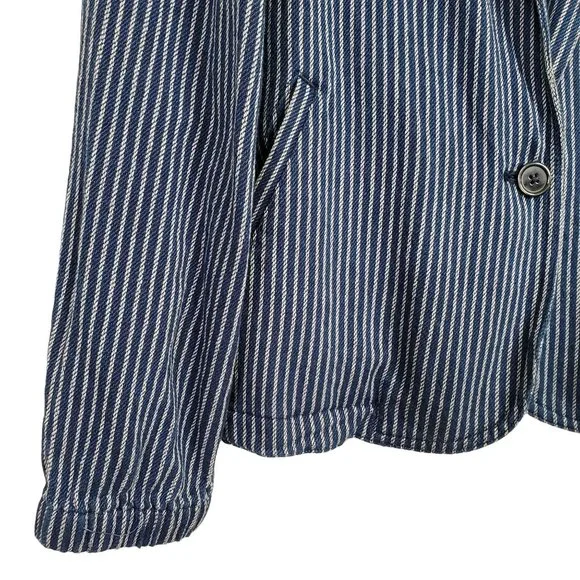 J Crew Mercantile Womens Size M Jacket Blazer Cotton Pockets Casual Striped Blue - Picture 5 of 8